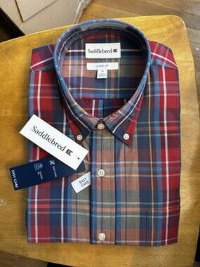 Saddlebred Classic Fit Plaid Button-Down Short Sleeve Shirt Men's XL New